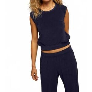 NEW PERFECTWHITETEE ellie loop terry tank top in navy